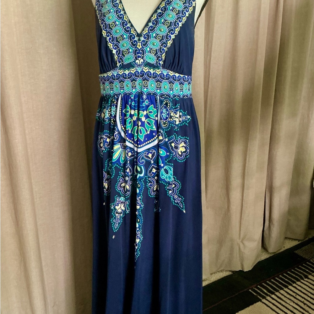 INC International Concepts Blue Embellished Sleeveless Maxi Dress